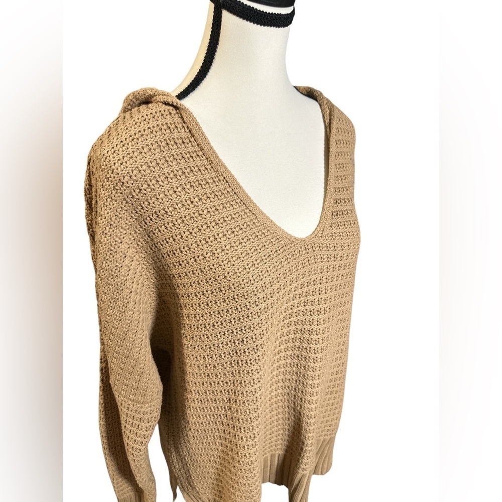 Rachel Zoe Tan V-Neck Knit Sweater with Hood - Picture 3 of 8